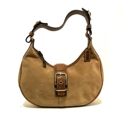 NICE Coach Finest Suede Camel Tan Leather Hobo Tote Shoulder Bag