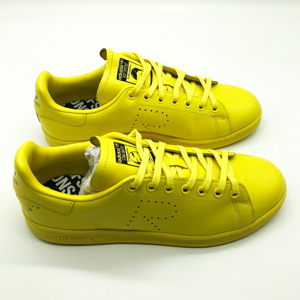 Adidas Stan Smith x Raf Simon Mens Yellow Leather Low Tops Lace Up