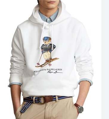 Men's Polo Ralph Lauren Ski Polo Bear Fleece Hoodie White Pullover
