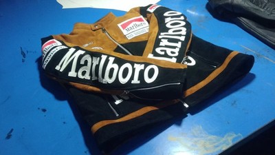Marlboro Racing Leather Jacket Men's Suede Biker Motorcycle Cafe
