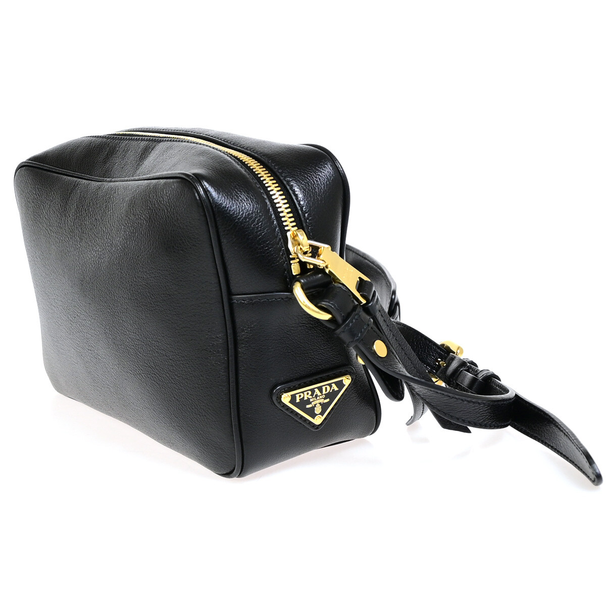 PRADA MILANO Embossed Logo Crossbody Shoulder Bag Leather Black