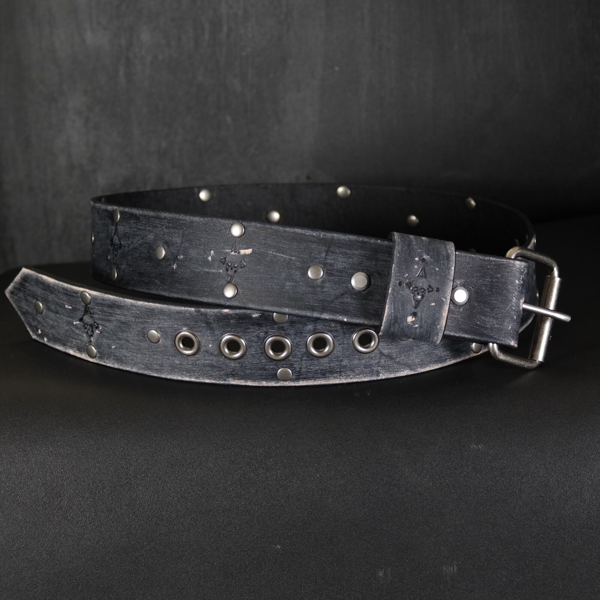 Studded Leather Belt. Distressed. Skull Design. 2” Wide. BLACK | eBay