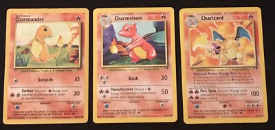 Pokemon Cards Charmander Base Set, Charmeleon & Charizard
