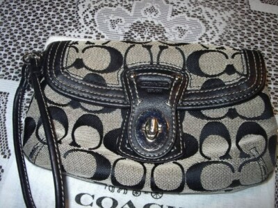 COACH Signature Legacy Turnlock Flap Wristlet Wallet Clutch *BLACK