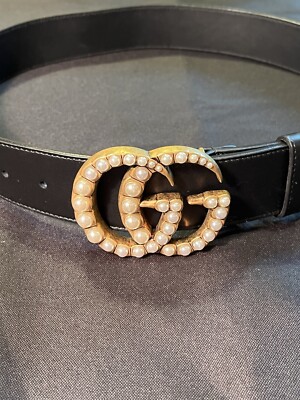 $700 GG MARMONT WIDE BELT WITH PEARLS LEATHER 453260 80cm 32