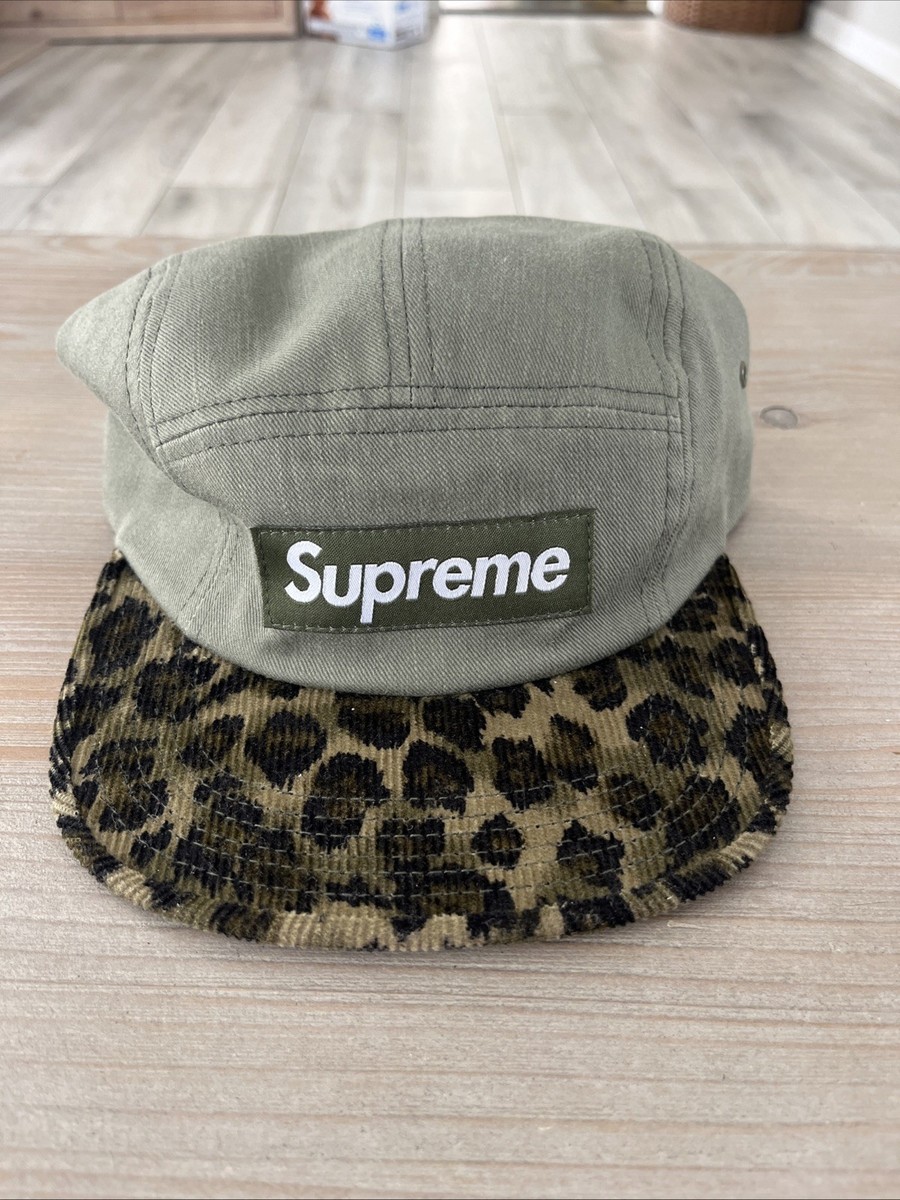 FW11 Supreme Safari Leopard Olive Box Logo 5 Panel Camp Cap Hat