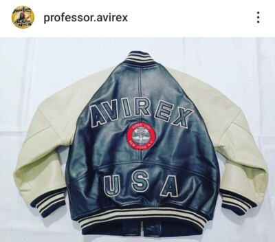 EUC BLACK/CREAM BombeR avirex leather jacket sz S | eBay