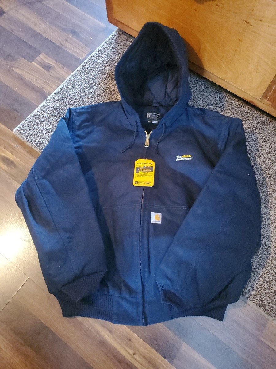 Carhartt Jacket XL Men's Hooded Navy Flannel Lined 0J0140-M Loose