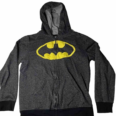DC Comics Full Zip Hoodie BATMAN Embroided Logo Hooded Sweatshirt