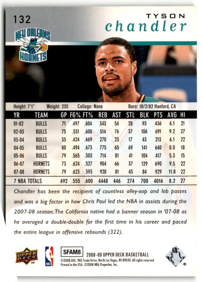 2008-09 Upper Deck Tyson Chandler New Orleans Hornets #132 | eBay