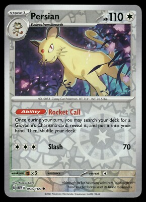 Persian Reverse Holo NM 053/165 Scarlet & Violet 151 Pokemon Card