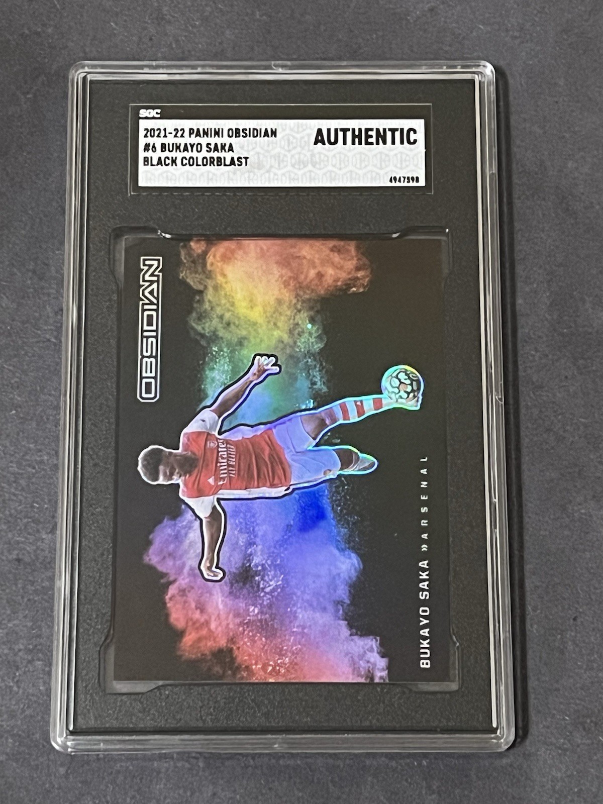 Bukayo Saka 2021 Obsidian #6 Black Color Blast /(SSP) Price Guide