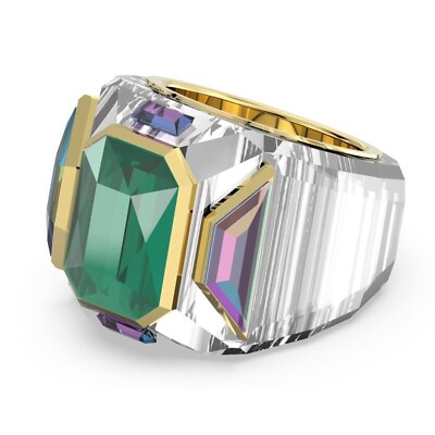 NIB Swarovski Chroma Cocktail Ring Green, Gold Tone plated Size 58
