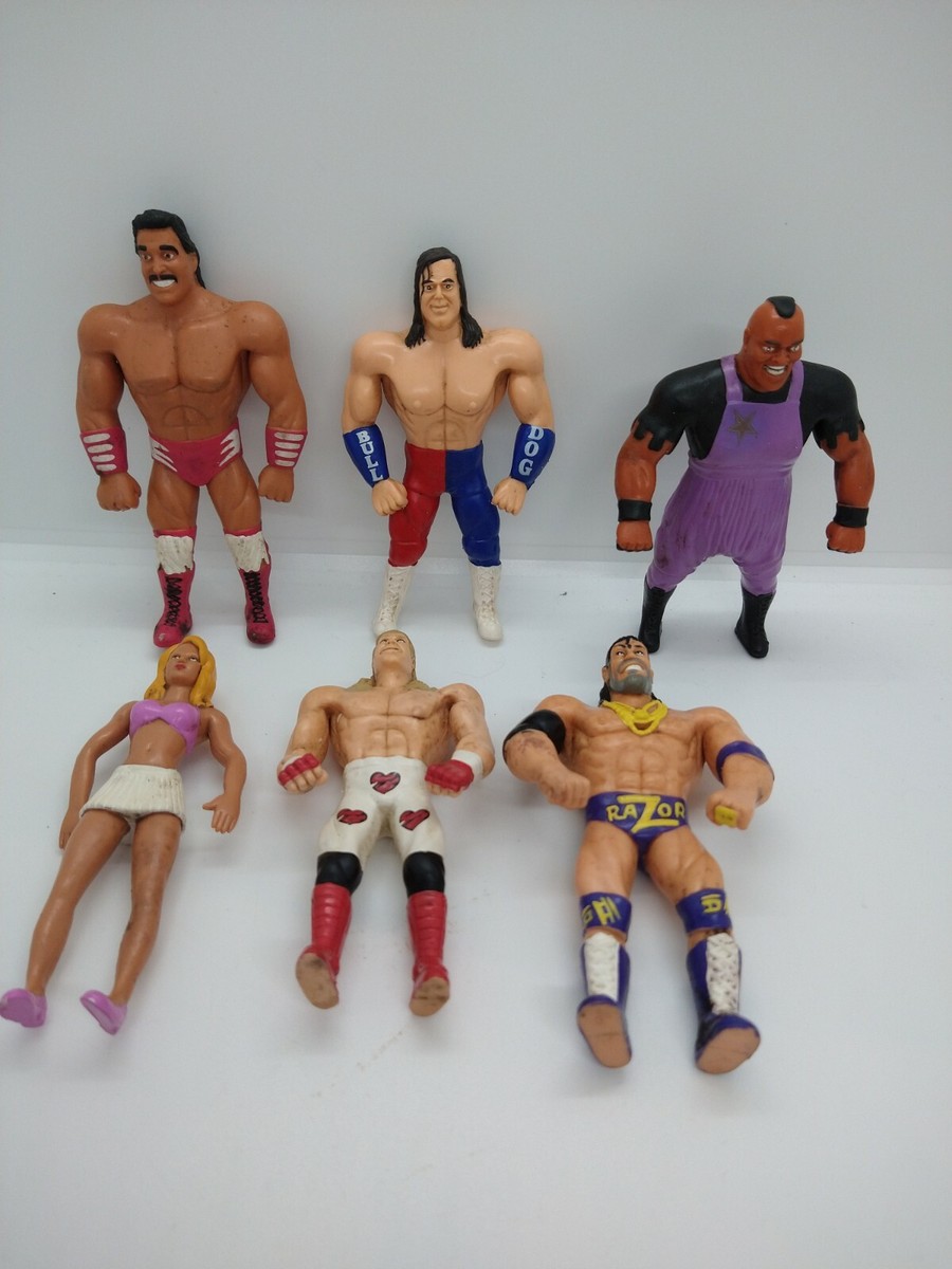 Lot of 6 WWF Bend Ems Just Toy Action Figures WWE Wrestling