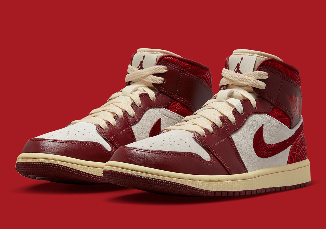 Women's Nike Air Jordan 1 Retro Mid SE Tiki Leaf Team Red Muslin