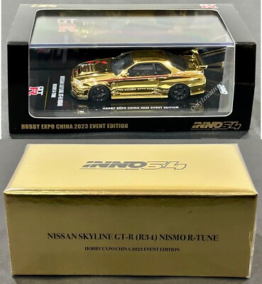 INNO64 Nissan Skyline GT-R R34 Nismo R-Tune Gold Chrome Hobby Expo