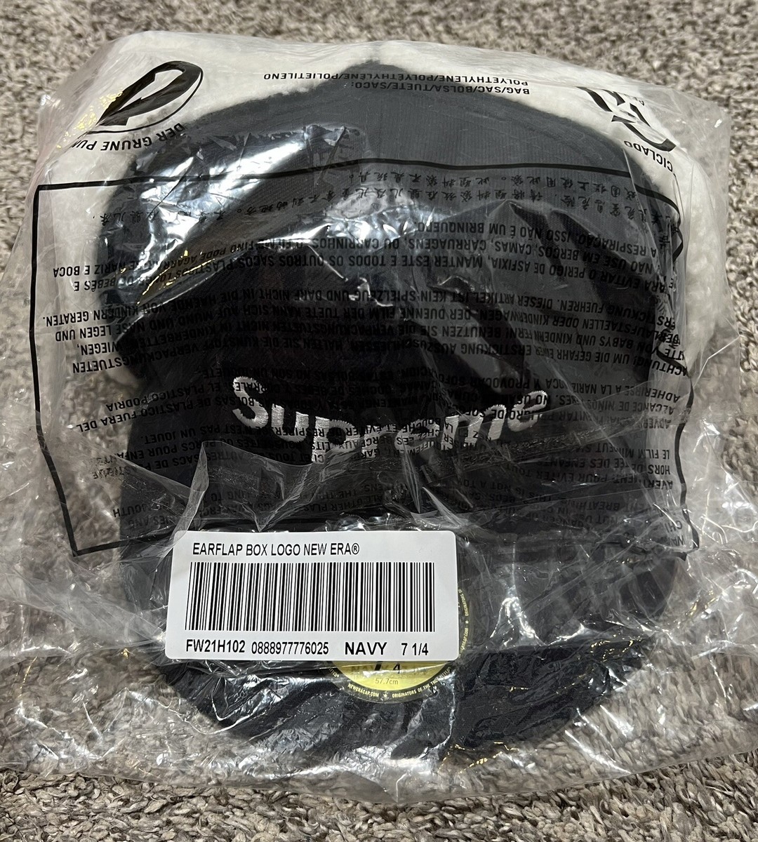 Supreme Box Logo New Era Hat Earflap Fitted Cap NAVY FW21 Sz 7 1/4