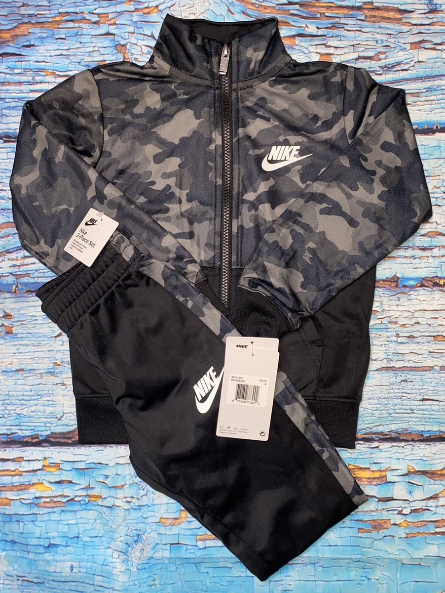 Nike Camo Tricot Set/ Track Suit 2PC Jacket/Pants Black/Gray Boys