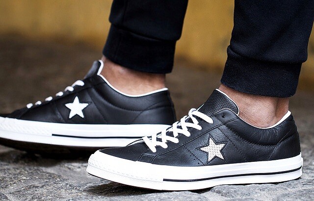 Converse One Star Perforated Leather Sneaker- 158465C - Black