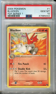 PSA 10 GEM MINT Pokemon BLAZIKEN Non Holo Rare POP Series 1 #1/17