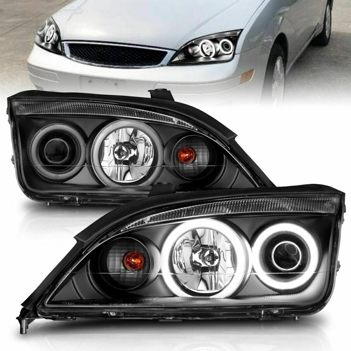 ANZO 121198 Projector Headlights Lamp w/ Halo (CCFL) Black for 05
