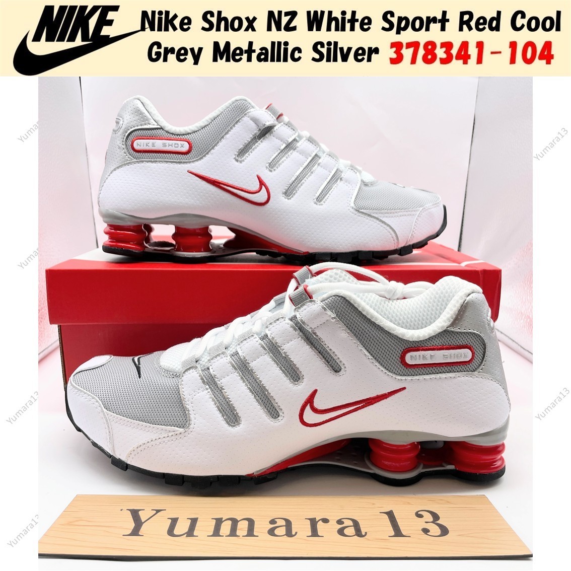Nike Shox NZ White Sport Red Cool Grey Metallic Silver 378341-104