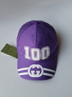 Gucci Purple Hat Baseball Cap size M 58cm Unisex White Logo 100th