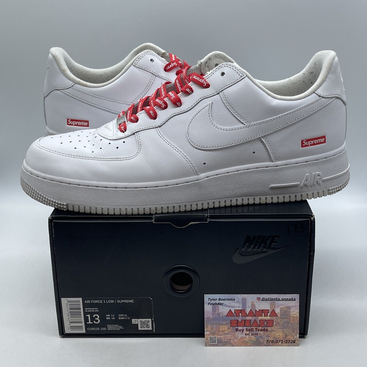 Size 13 - Nike Air Force 1 x Supreme Low Box Logo - White Leather