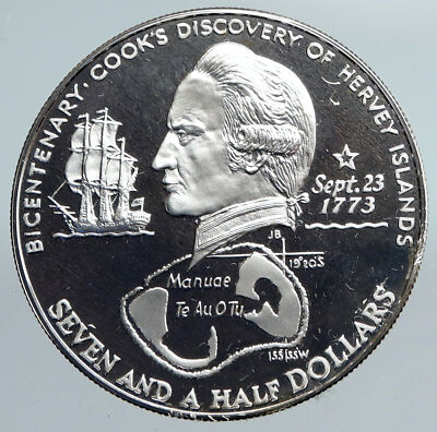 1973 COOK ISLANDS Elizabeth II James Cook Proof Silver 7 1/2