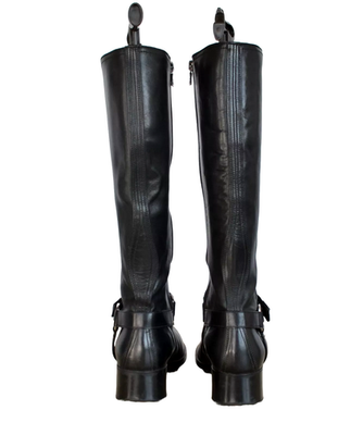 Vintage Womens PRADA Tall Boots Logo Biker Moto Zip Buckle Shoes