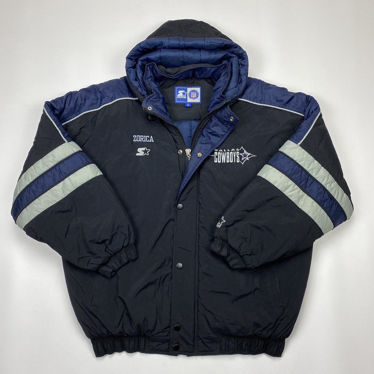Vintage Starter Dallas Cowboys Hooded Bomber Black Jacket Size XL