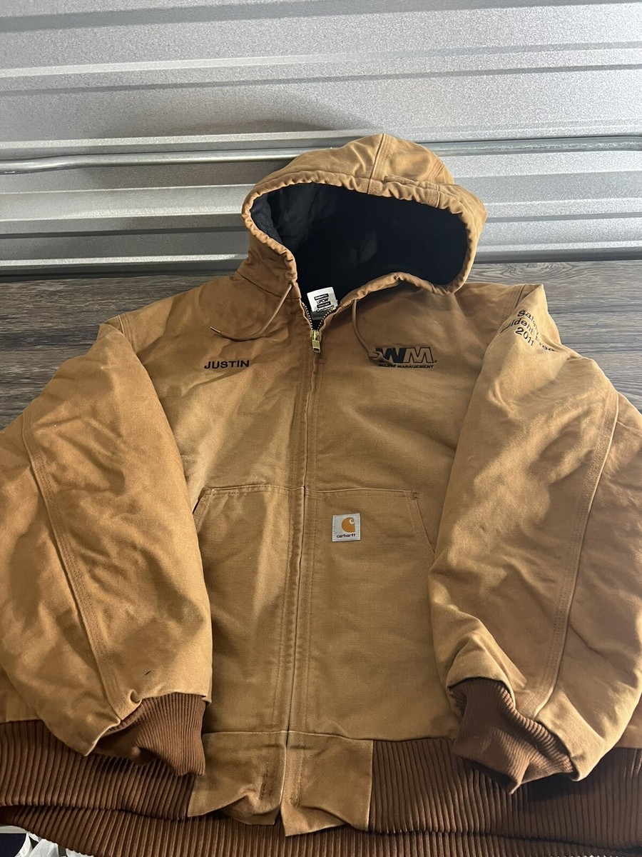 Carhartt Quilted Flannel Lined Duck Hooded Jacket J140 BRN Men's