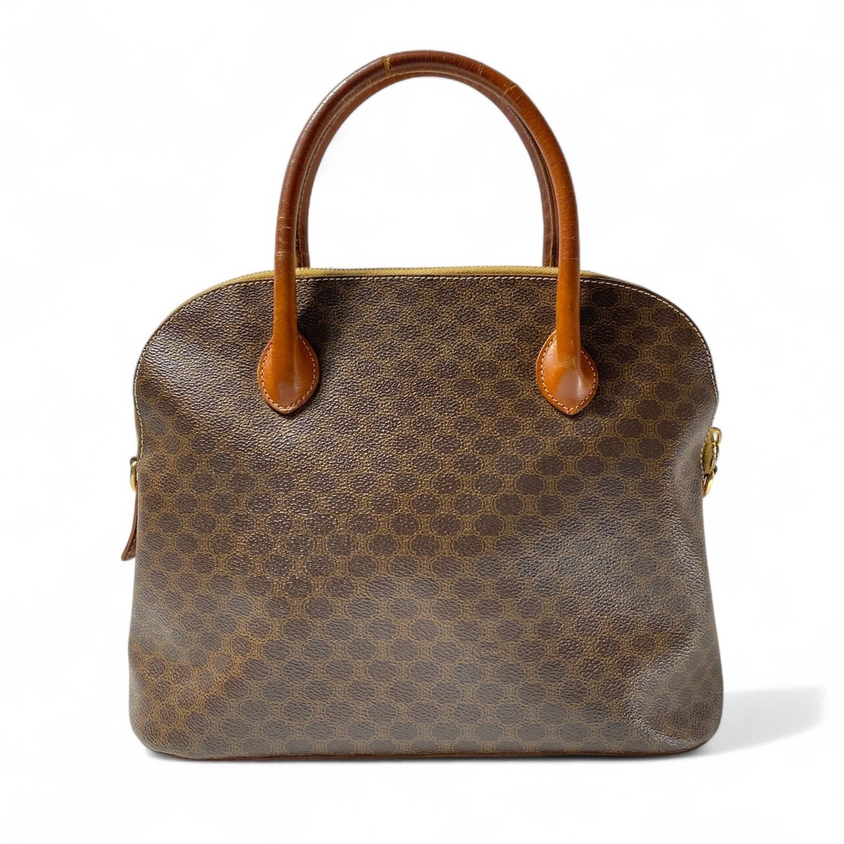 CELINE Macadam Pattern Handbag Brown Leather Vintage Tote Purse