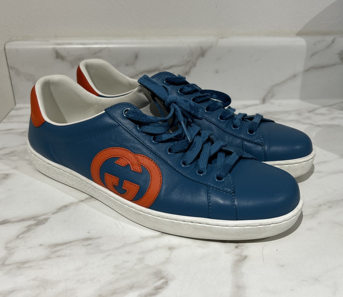GUCCI Ace 'Interlocking G Blue Orange' 625783 Low Top White