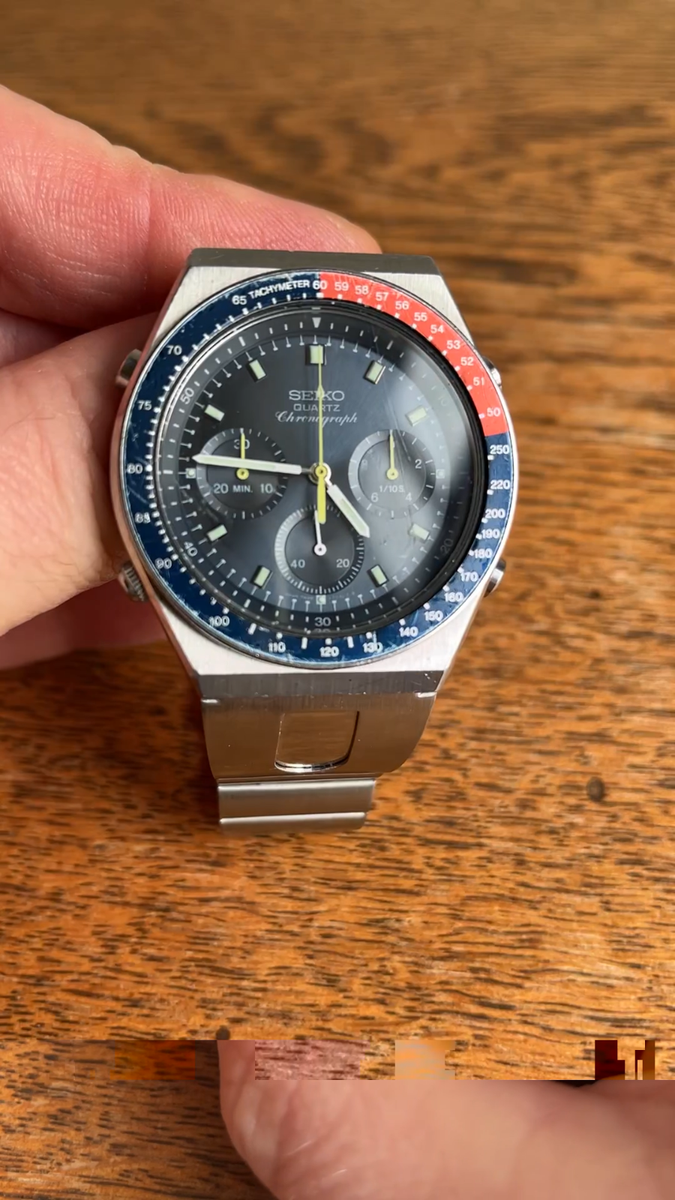 Vintage Seiko 7A28-703A Pepsi Pogue Quartz Chronograph Watch Blue