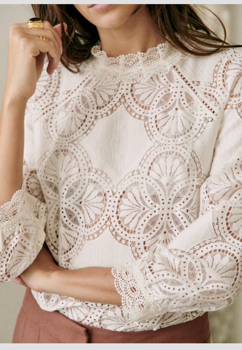 Sezane Bianca White Top Blouse Shirt Lace Size US 4 | eBay