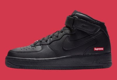 Size 10 - Supreme x Nike Air Force 1 Mid Box Logo - Triple Black
