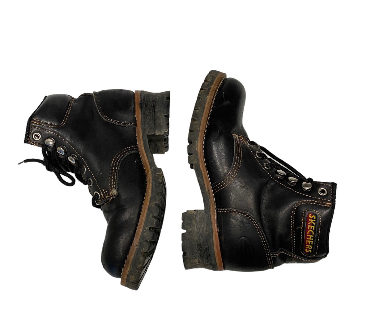 Vintage 90s sketchers black leather lace up platform combat boots