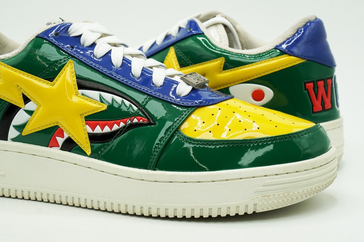 BATHING APE BAPESTA USED SIZE 12 M2 20TH ANNIVERSARY PATENT GREEN