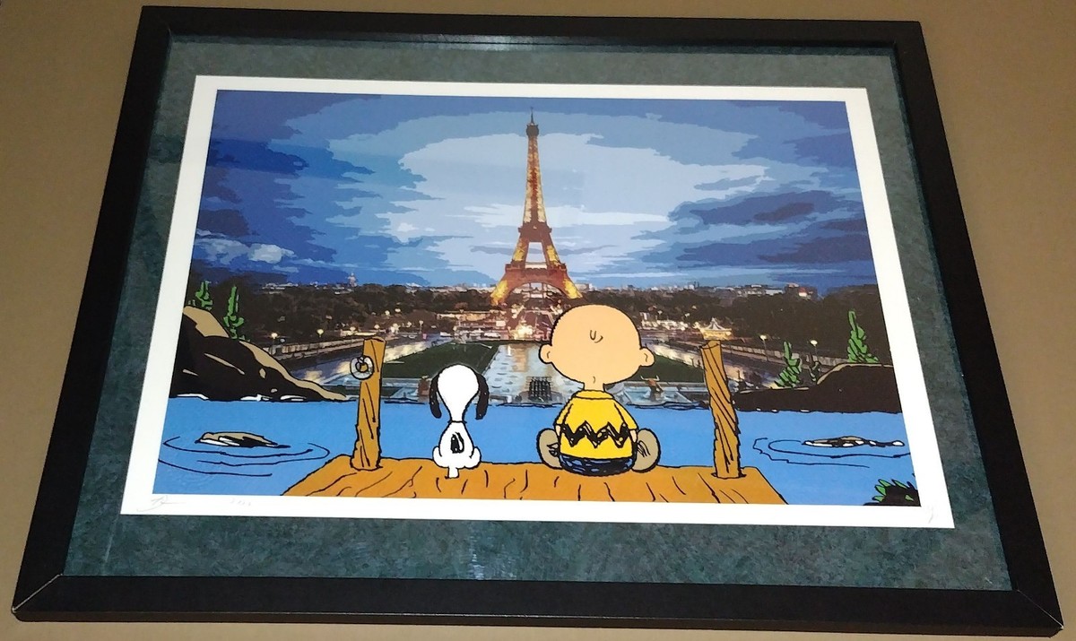 DEATH NYC ltd signed framed art print 45x32cm Charlie Brown Snoopy