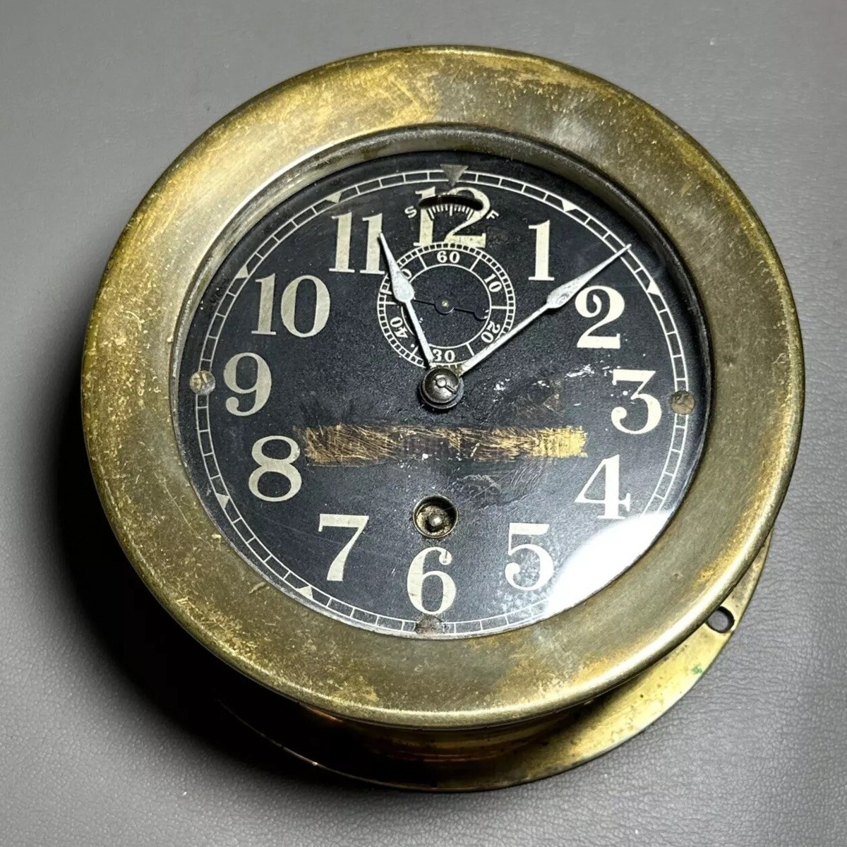 Antique Seth Thomas WWII Brass U.S. Ship Clock Working w/ Key