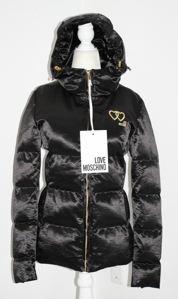 Love Moschino Embroidered Heart Logo Black SyntheticDown Hooded