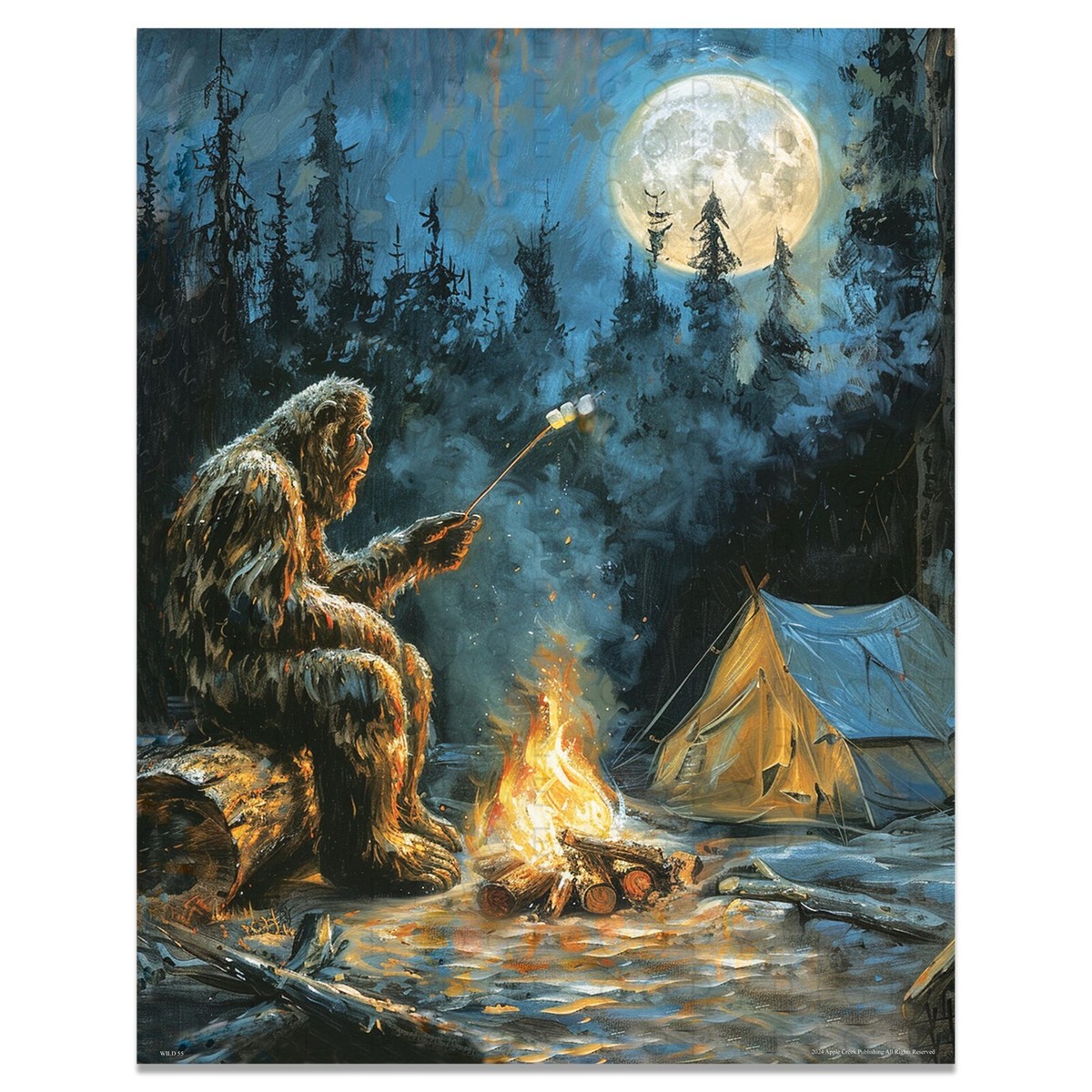 Vintage Sasquatch Bigfoot Art Print RV Camping Artwork Cabin Wall