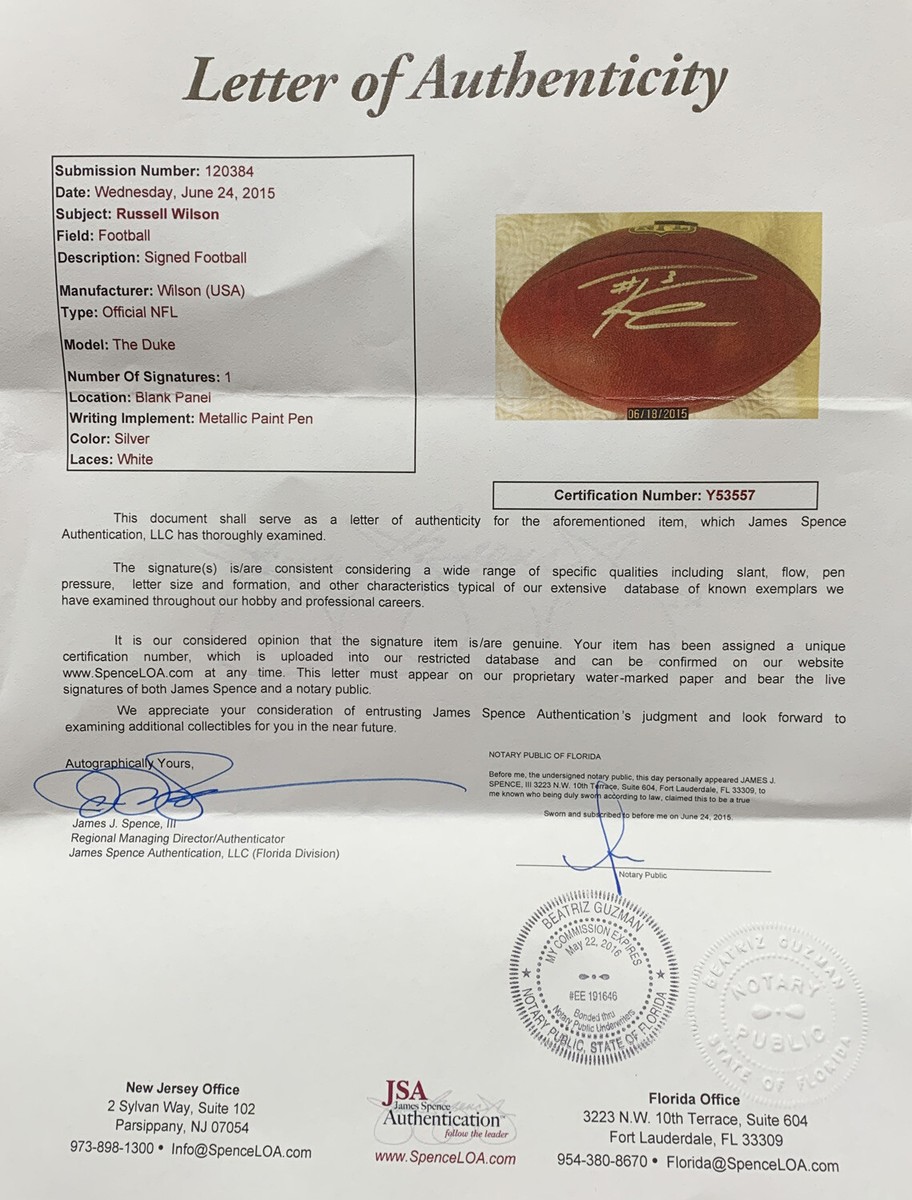 Russell Wilson Signed OFFICIAL Wilson NFL GAME Football JSA | eBay