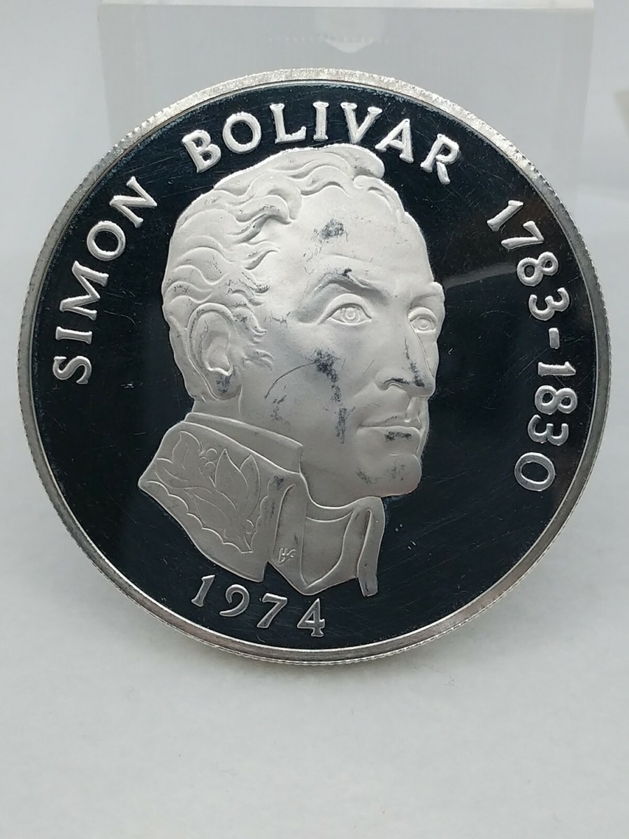 1974 Panama 20 Balboas Proof Silver coin, Simon Bolivar 1783-1830