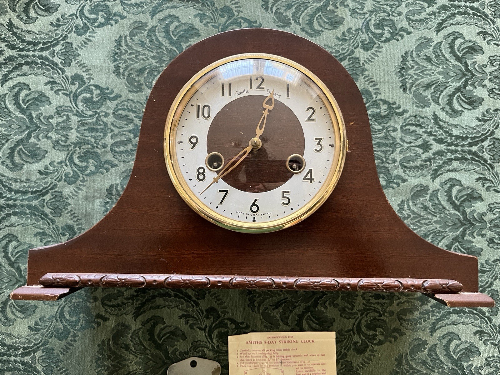Vintage 1950's Smiths Enfield 8 Day Striking Fireplace Mantle