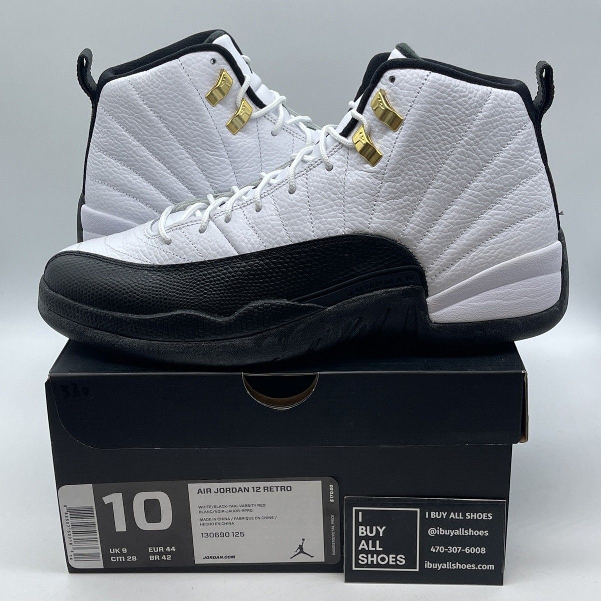 Size 10 - Jordan 12 Retro taxi release 2013 Black White (130690