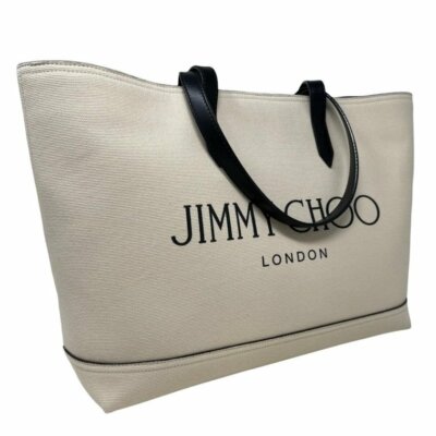 Jimmy Choo Shoulder Bag New Printed Logo Beige Canvas Tote | eBay
