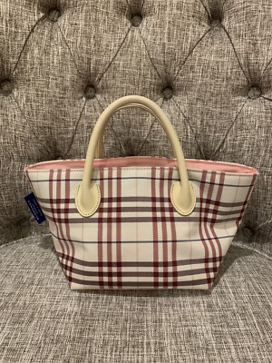 Authentic Burberry Blue Label Nova check Pink Nylon Canvas Leather