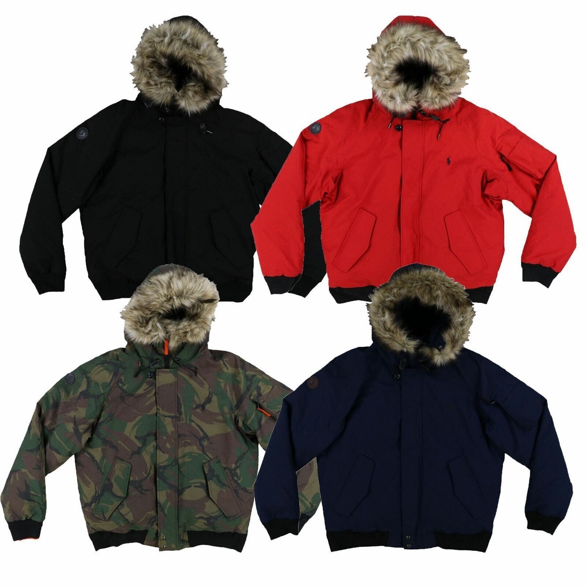 Polo Ralph Lauren Mens Down Parka Jacket Faux Fur Hoodie Winter